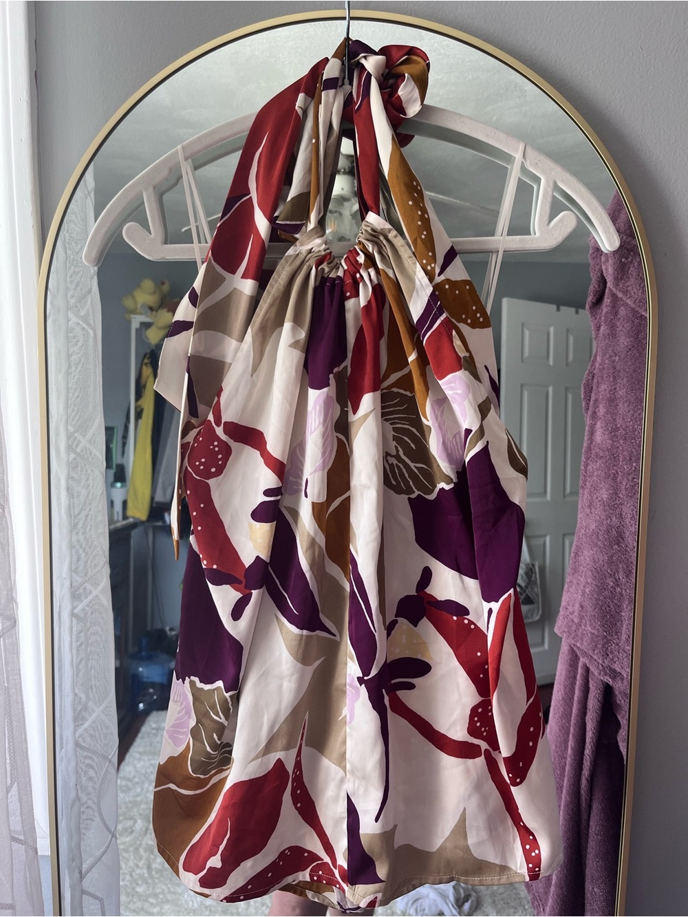 Banana Republic NWT Floral Print Halter Trapeze Top in Burgundy, Cream & Brown